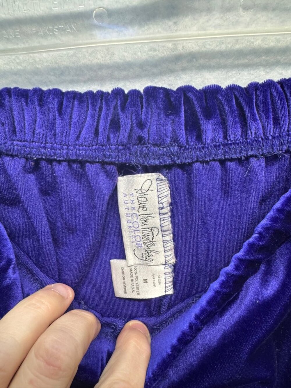 Vintage Diane von Fürstenberg Purple Velvet Elastic Waist Pants M - Picture 3 of 8